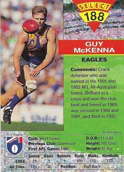 1994 Select AFL #188 Guy McKenna Back